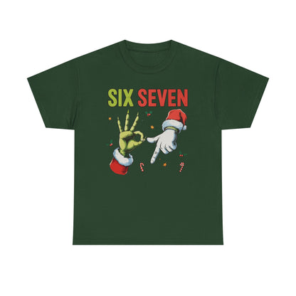 Funny "Six Seven" Christmas Shirt  Grinch Hand & Santa Hand Graphic Tee | Holiday Humor T-Shirt | Unisex Christmas Gift for Men Women