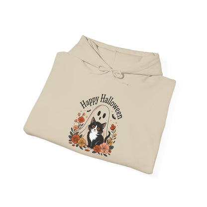 Happy Halloween Cat Hoodie, Cozy Sweatshirt hoodie for Fall Celebrations, Halloween Costume, Gift for Cat Lovers, Autumn Layering