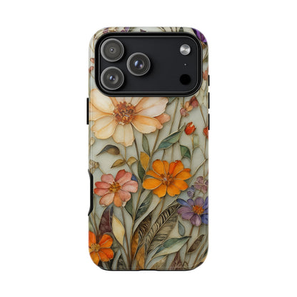 Phone case For iPhone & Samsung, Wildflower Mosaic MagSafe iPhone Case: Botanical Floral Design iPhone