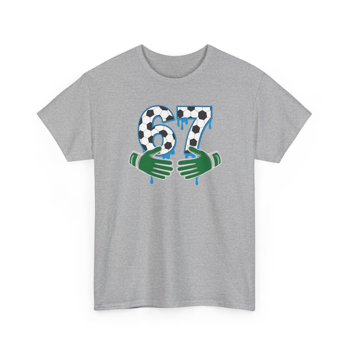 Dripping 97 Number Graphic Tee, Streetwear Checkerboard T-Shirt with Green Hands, Artsy Unisex Cotton Shirt