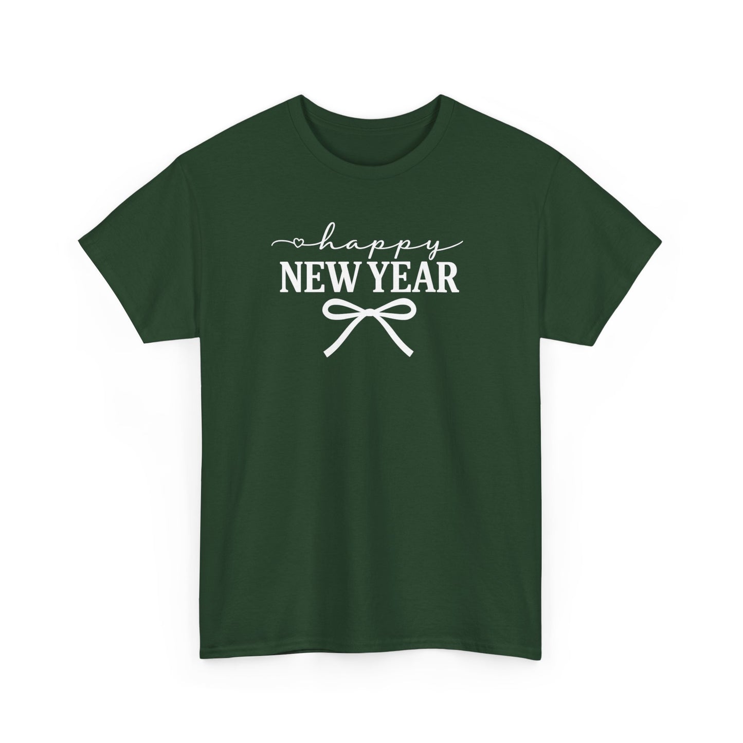 Happy New Year Bow T-Shirt, Minimalist New Year Typography Tee, Holiday Graphic Shirt, New Year's Eve Outfit, Casual Festive Top