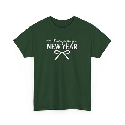 Happy New Year Bow T-Shirt, Minimalist New Year Typography Tee, Holiday Graphic Shirt, New Year's Eve Outfit, Casual Festive Top