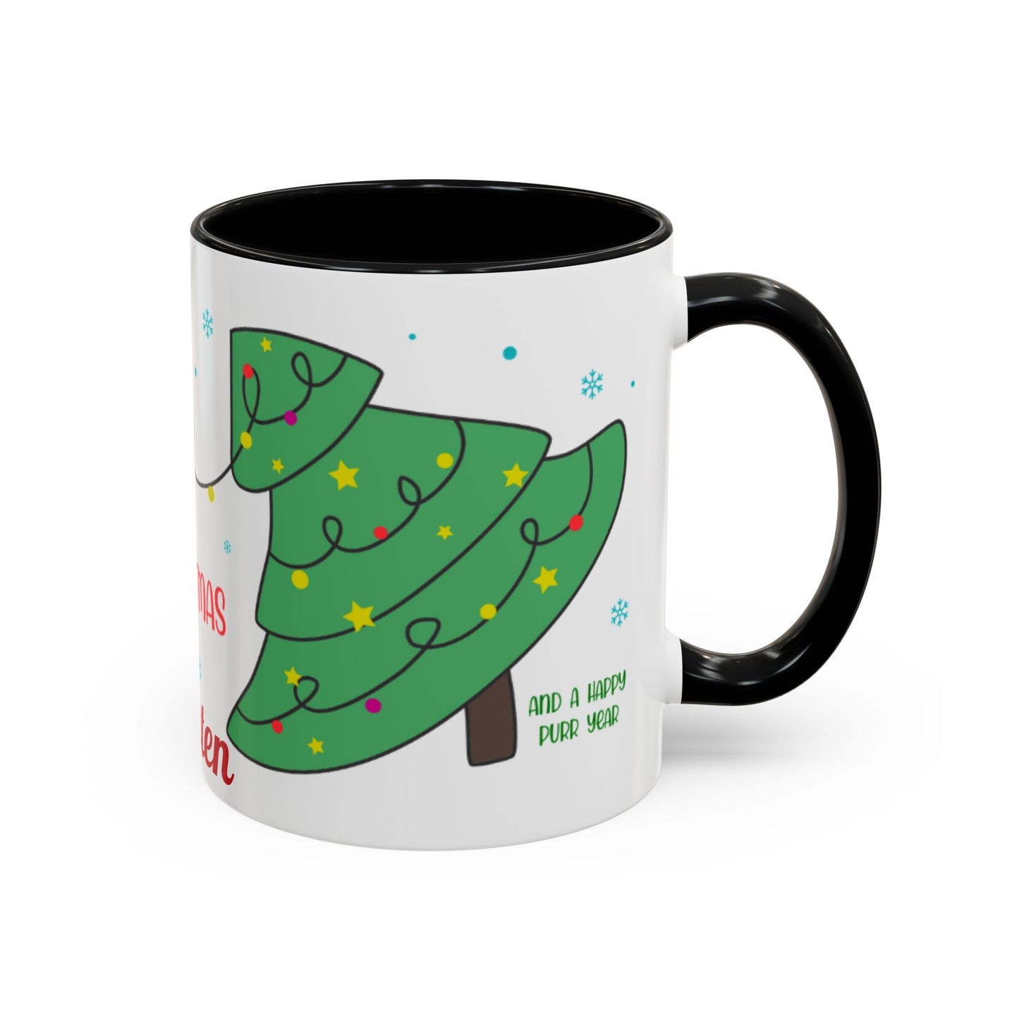 Personalized Meowy Christmas Accent Mug, Funny Holiday Coffee Cup, Cat Lover Gift, Festive Drinkware, Christmas Decor, Personalized Mug