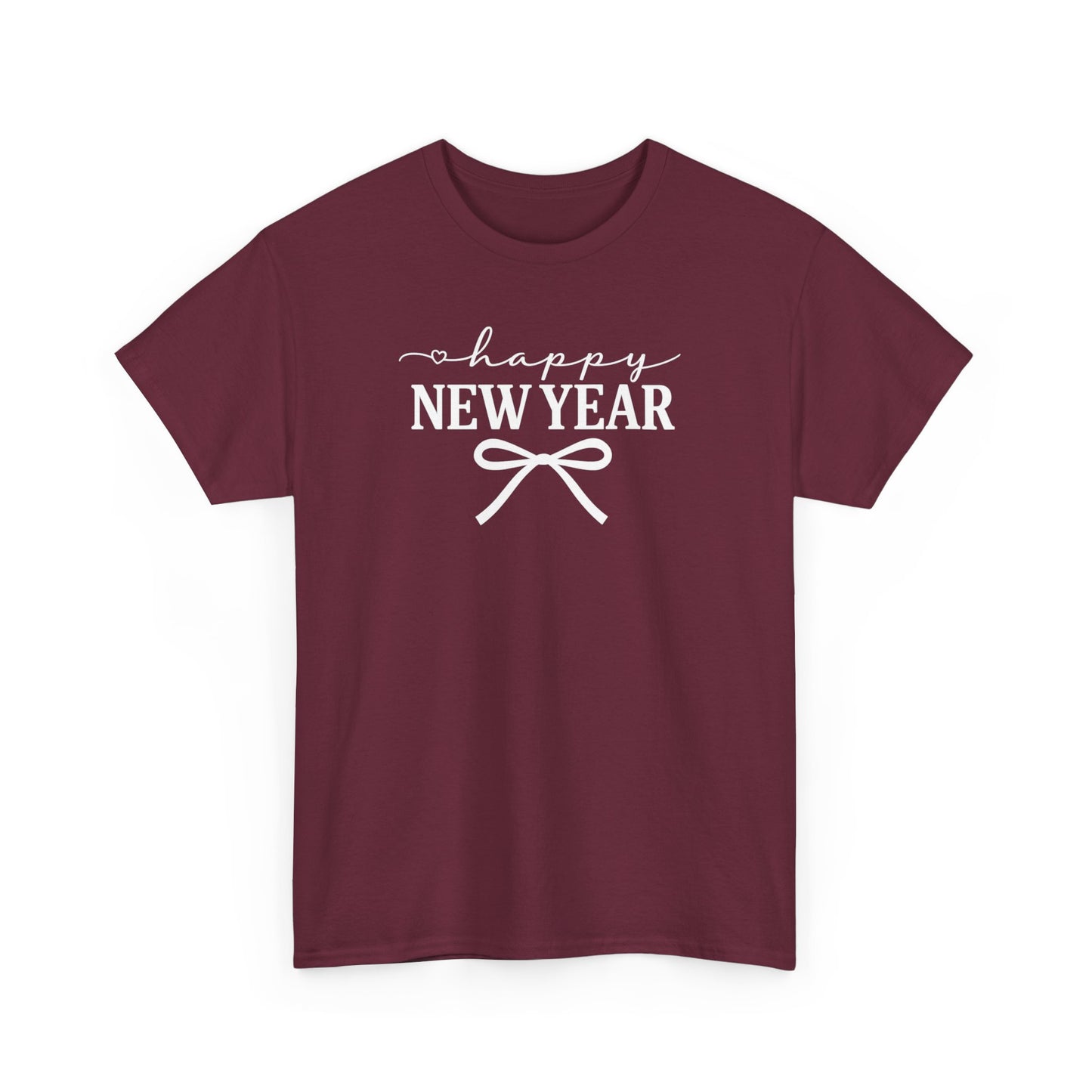 Happy New Year Bow T-Shirt, Minimalist New Year Typography Tee, Holiday Graphic Shirt, New Year's Eve Outfit, Casual Festive Top