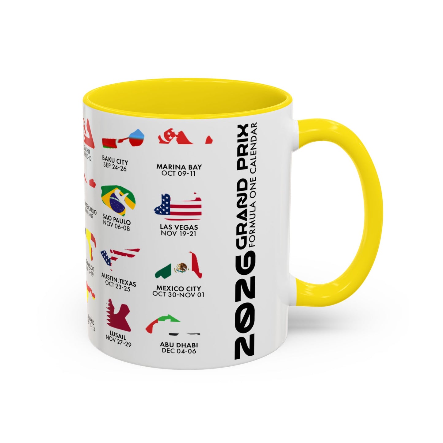 2026 Grand Prix Calendar Mug, Formula 1 Accent Coffee Mug, F1 Circuit Icons Cup, Motorsport Fan Gift, Racing Calendar Ceramic Mug