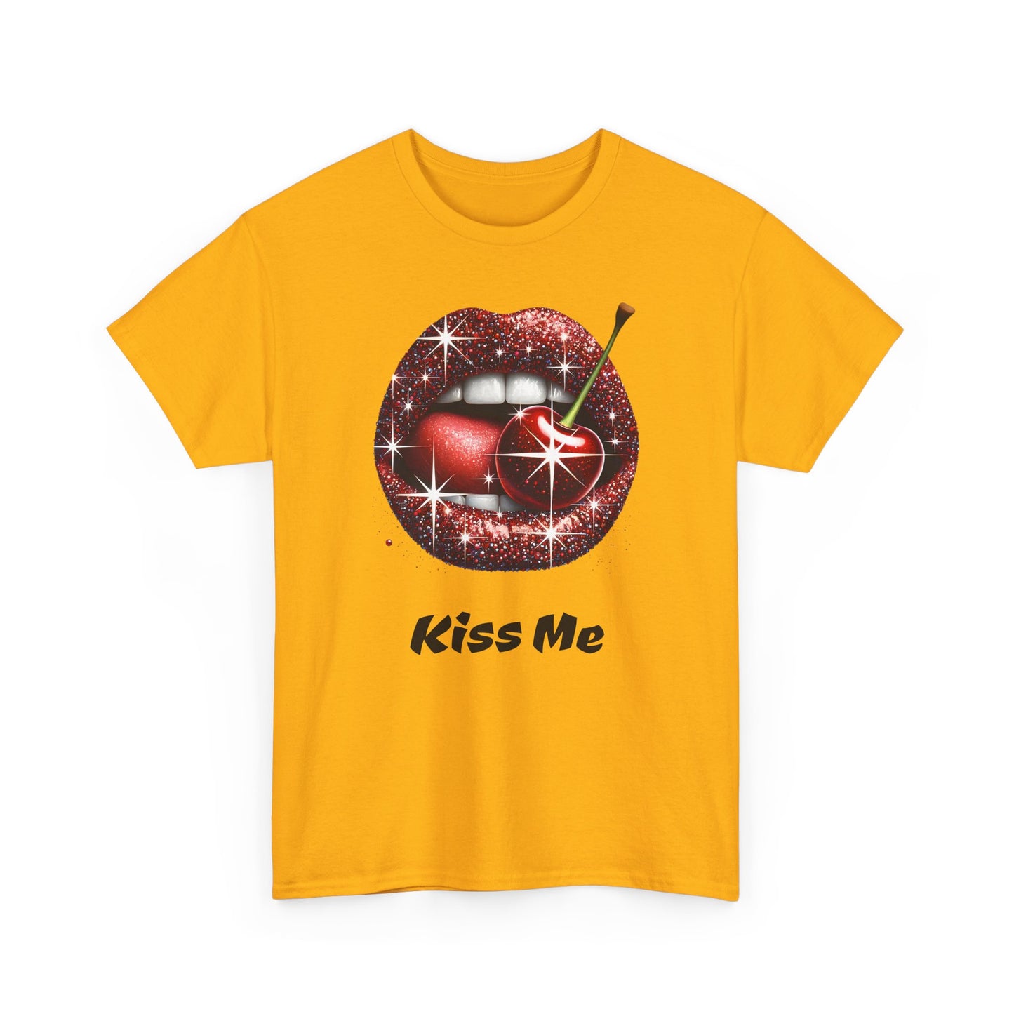 Glitter Lips Cherry Kiss Me Tee, Retro Pinup Graphic Shirt, Flirty Pop Art T-Shirt, Vintage Style Cotton Tee