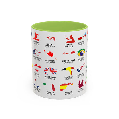 2026 Grand Prix Calendar Mug, Formula 1 Accent Coffee Mug, F1 Circuit Icons Cup, Motorsport Fan Gift, Racing Calendar Ceramic Mug
