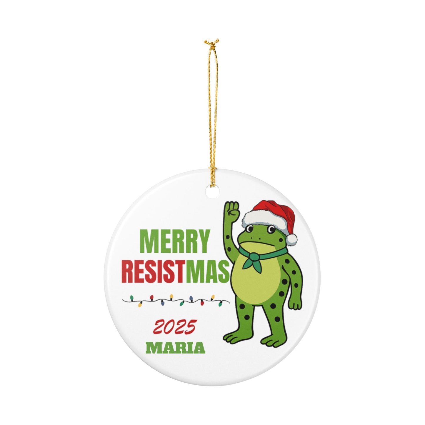 Personalized Merry Resistmas Frog Ornament – Custom Resist Christmas Decoration | Activist Holiday Gift | Progressive Christmas Tree Ornament