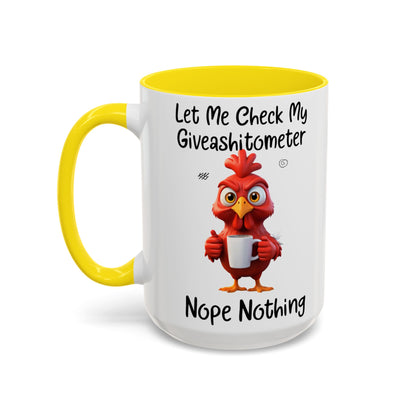 Funny Giveashitometer Mug | Sarcastic Coffee Mug with Rooster | Sassy Office Mug | Gift for Coworkers Friends