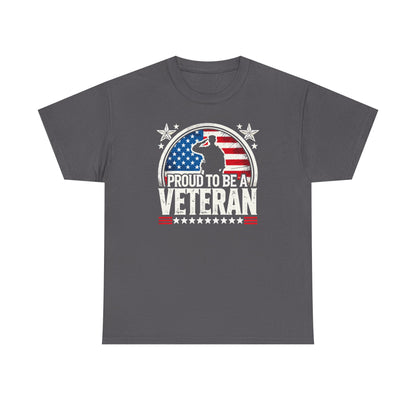 Proud Veteran Heavy Cotton Tee, Army Navy Military Shirt, Gift for Veterans, Memorial Day, Independence Day, Patriotic Apparel