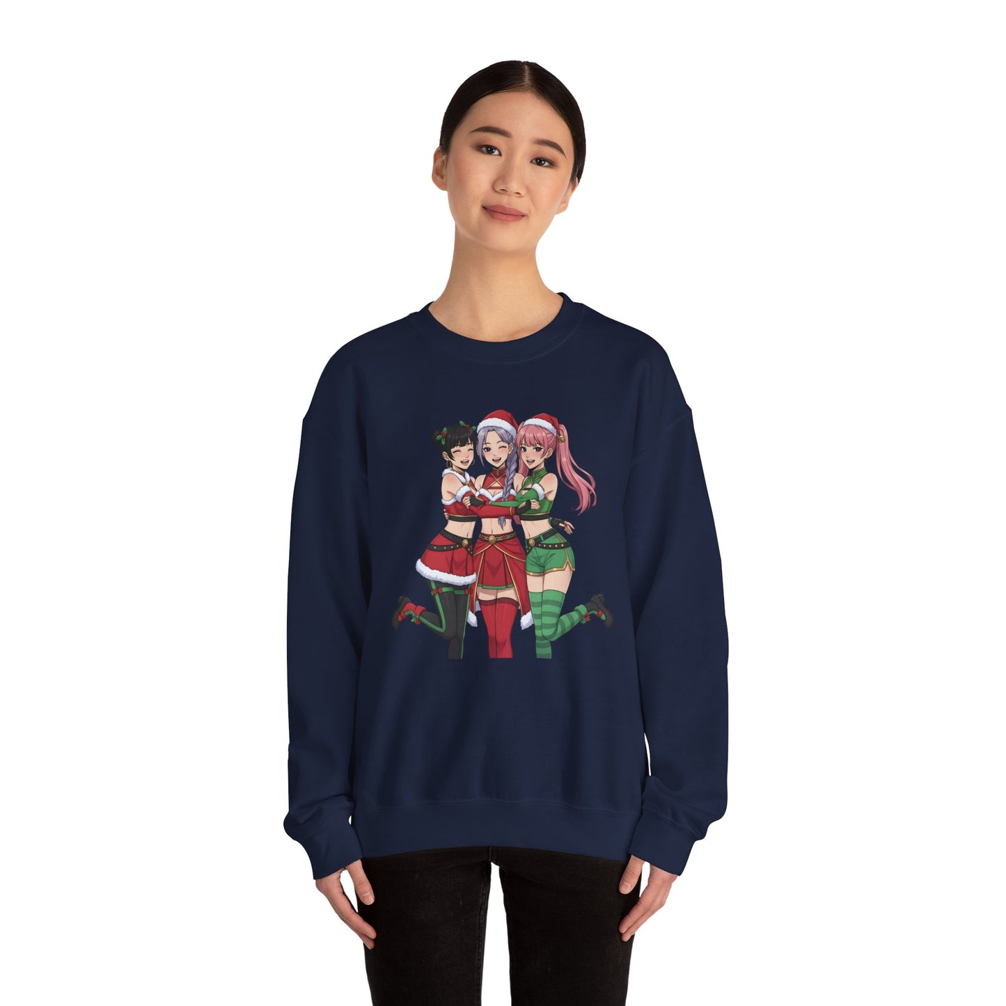 Anime Christmas Sweatshirt, Kawaii Girls Holiday Crewneck, Cute Anime Xmas Sweater, Cozy Otaku Gift, Holiday Kawaii Trio Shirt
