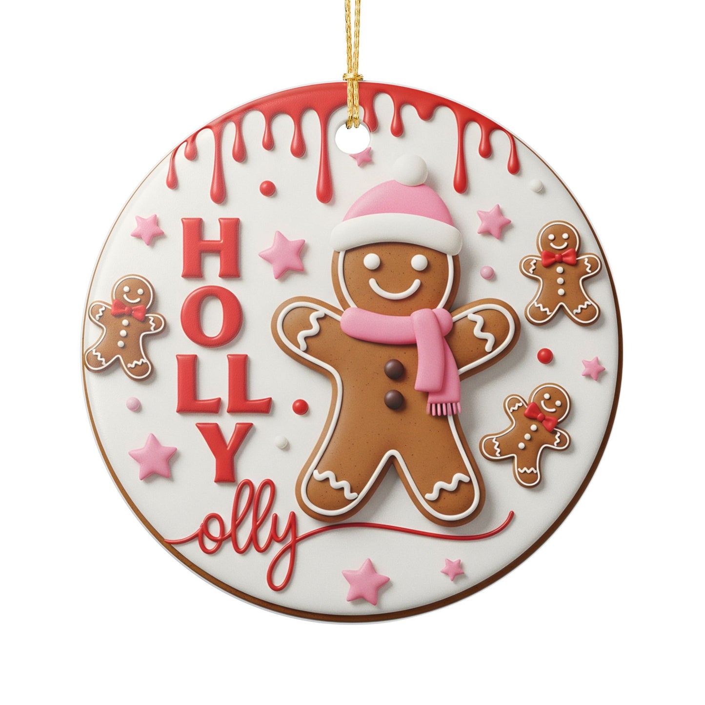 Holly Jolly Gingerbread Ornament | Cute Gingerbread Man Christmas Tree Decor | Kids Holiday Gift | Funny Cookie Christmas Keepsake