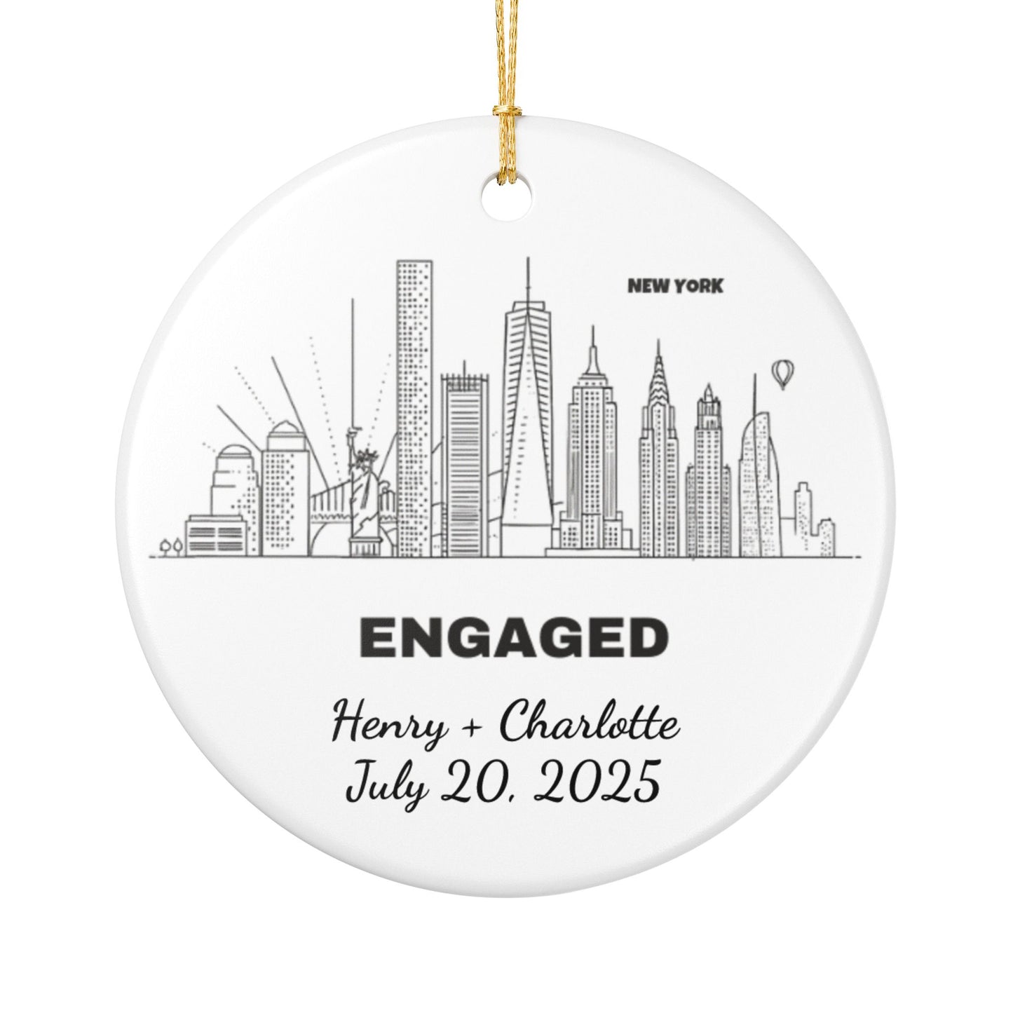 Engagement Ornament Personalized City Skyline Just Engaged Gift, Cities Christmas Ornaments 1st Xmas Engaged Couples Ornament Gay Engagement