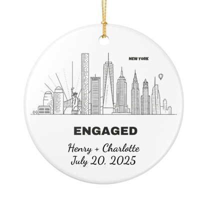 Engagement Ornament Personalized City Skyline Just Engaged Gift, Cities Christmas Ornaments 1st Xmas Engaged Couples Ornament Gay Engagement
