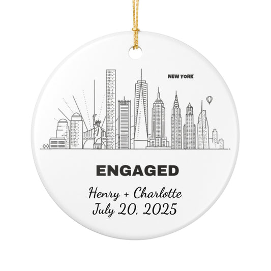 Engagement Ornament Personalized City Skyline Just Engaged Gift, Cities Christmas Ornaments 1st Xmas Engaged Couples Ornament Gay Engagement