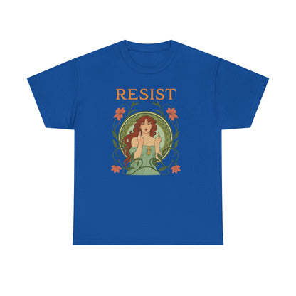 Resist Art Nouveau Woman Tee, Feminist Vintage Shirt, Botanical Activist T-Shirt, Retro Feminism Gift, Empowerment Top, Mucha Anti Trump