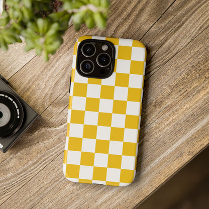 Yellow Checkered Phone Case - iPhone 17 Pro, 17, 16, 15, 14, 13, 12, 11, X, XR, XS MAX, Gift for Friends