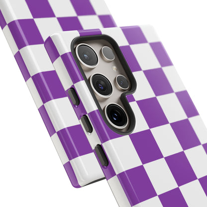 Purple Checkered Phone Case, Samsung Galaxy S25, S25 Plus, S24, S24 Plus, S24 Ultra, S23, S22, S22 Plus, S21 Ultra, S21 FE, S20+