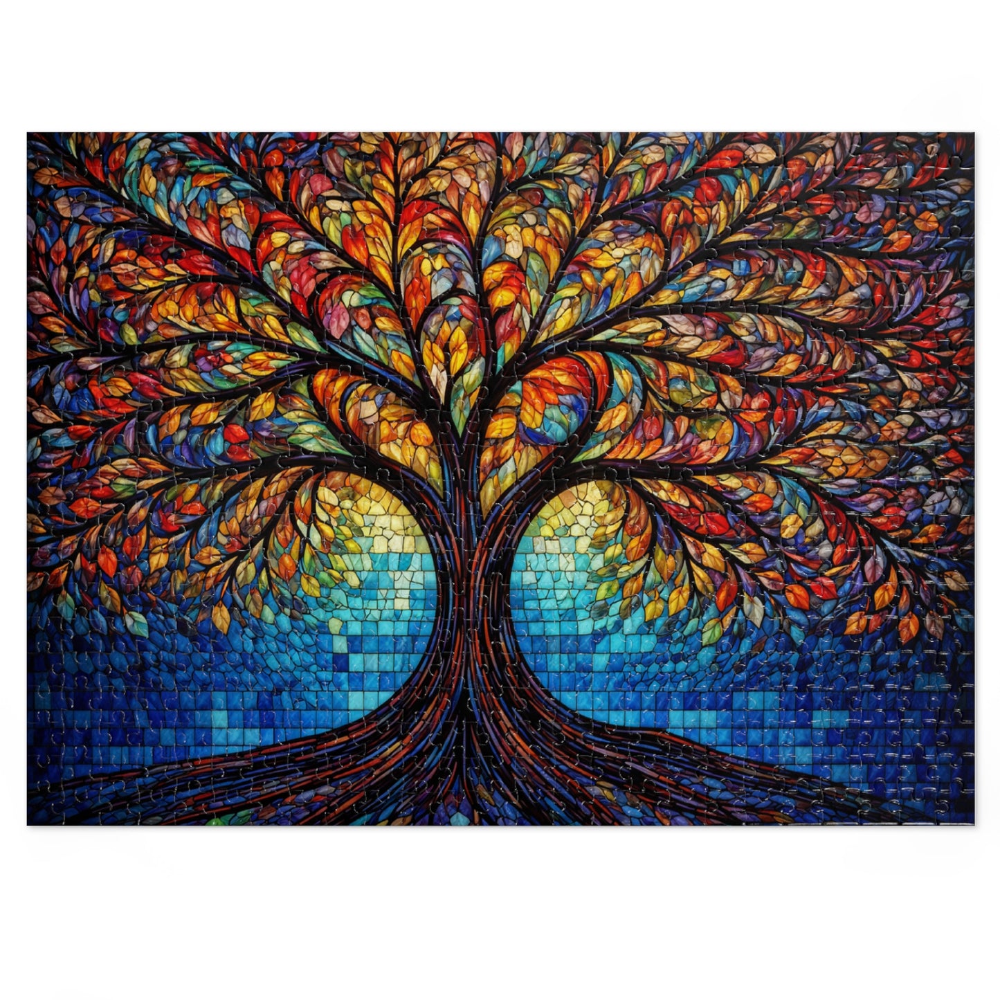 Tree of Life Jigsaw Puzzle, Colorful Stained Glass Mosaic Puzzle with Tin, Adult Puzzle Gift, Art Jigsaw