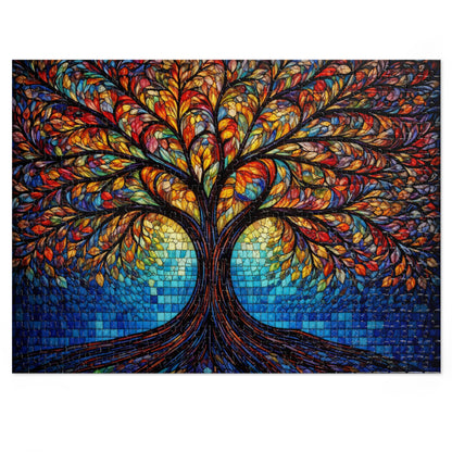 Tree of Life Jigsaw Puzzle, Colorful Stained Glass Mosaic Puzzle with Tin, Adult Puzzle Gift, Art Jigsaw