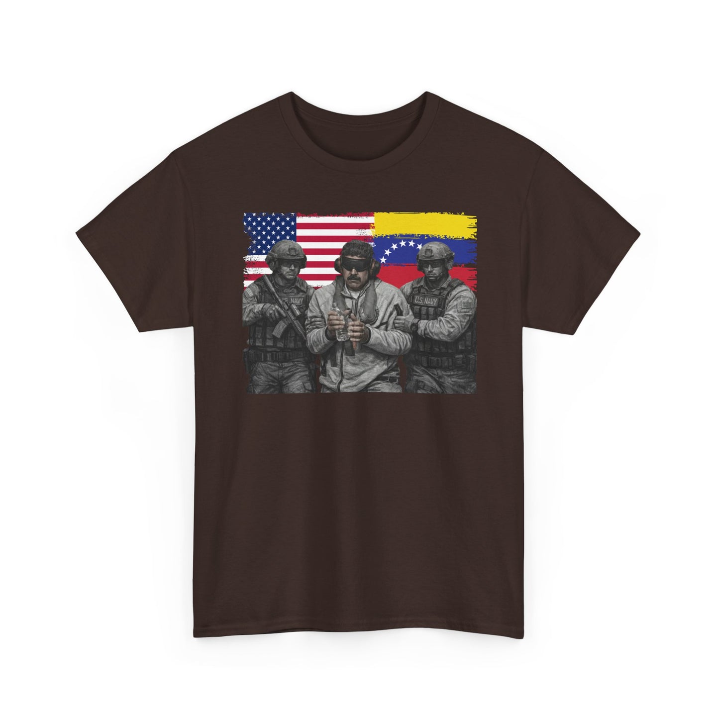American and Venezuelan Flag Soldiers Tee, Nicolas Maduro Arrest Deportation Photo Tee T-shirt | Political Protest Graphic
