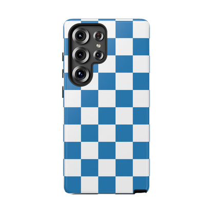Blue Checkerboard Phone Case, Samsung Galaxy S25, S25 Plus, S24, S24 Plus, S24 Ultra, S23, S22, S22 Plus, S21 Ultra, S21 FE, S20+