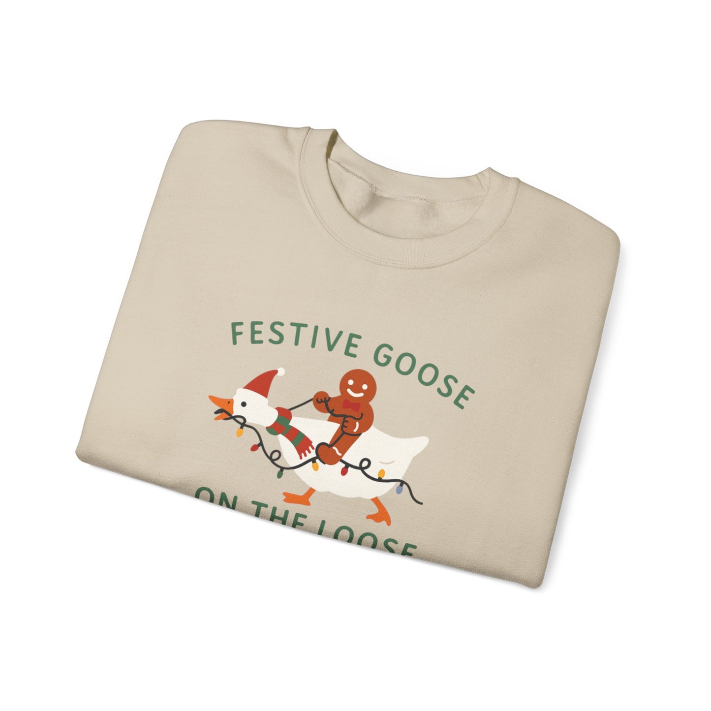 Festive Goose on the Loose Sweatshirt, Funny Christmas Gingerbread Crewneck, Holiday Lights Shirt, Cozy Winter Gift for Her and Him