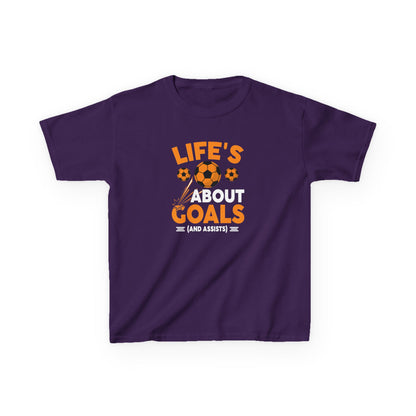 Life's About Goals Kids T-Shirt | Soccer Graphic Tee | Fun Teamwork Shirt for Boys & Girls | Cotton Youth Sports Top, FIFA World Cup 2026