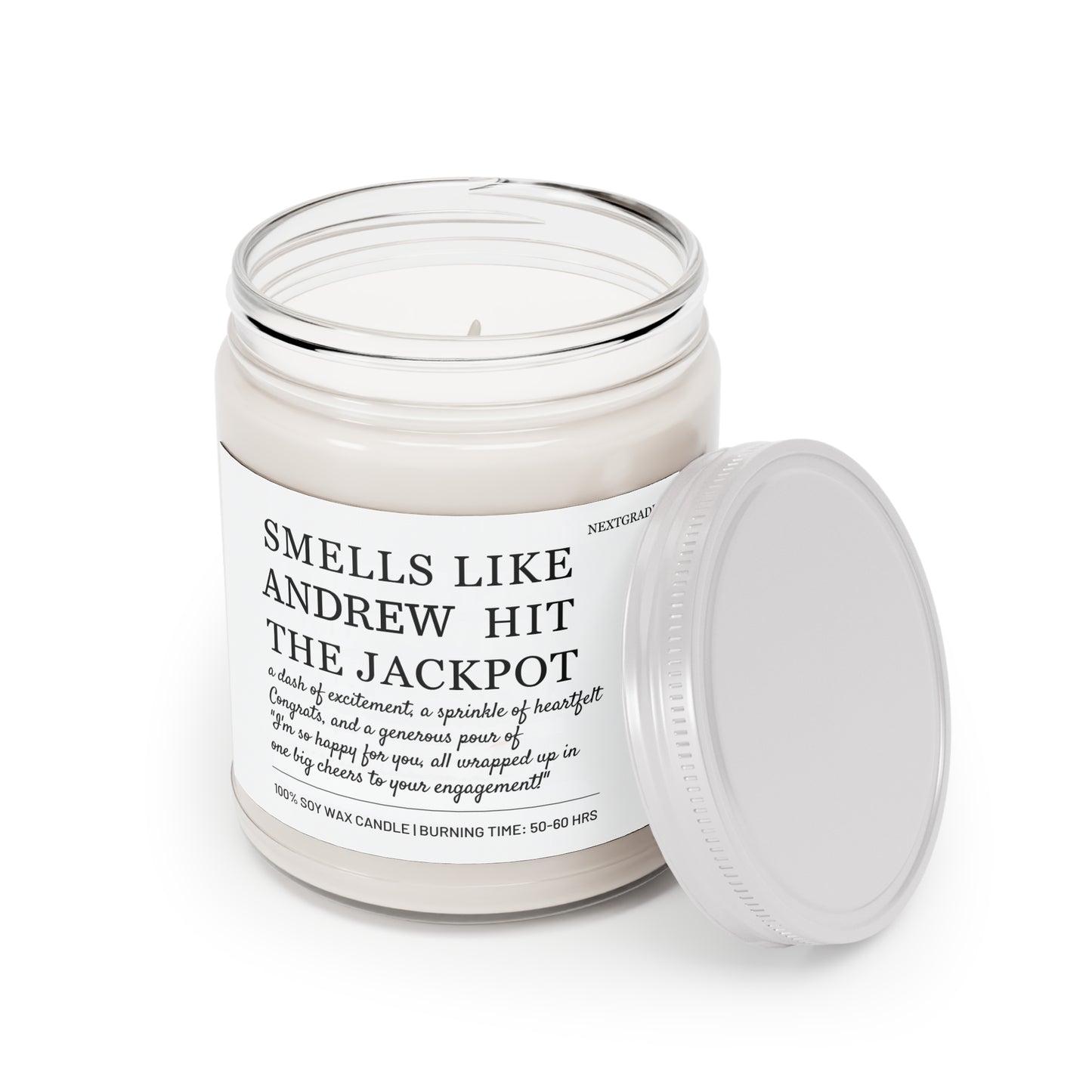 Personalized Scented Soy Candle, Smells Like Andrew Hit the Jackpot, Unique Gift for Engagements, Home Fragrance, Housewarming Present