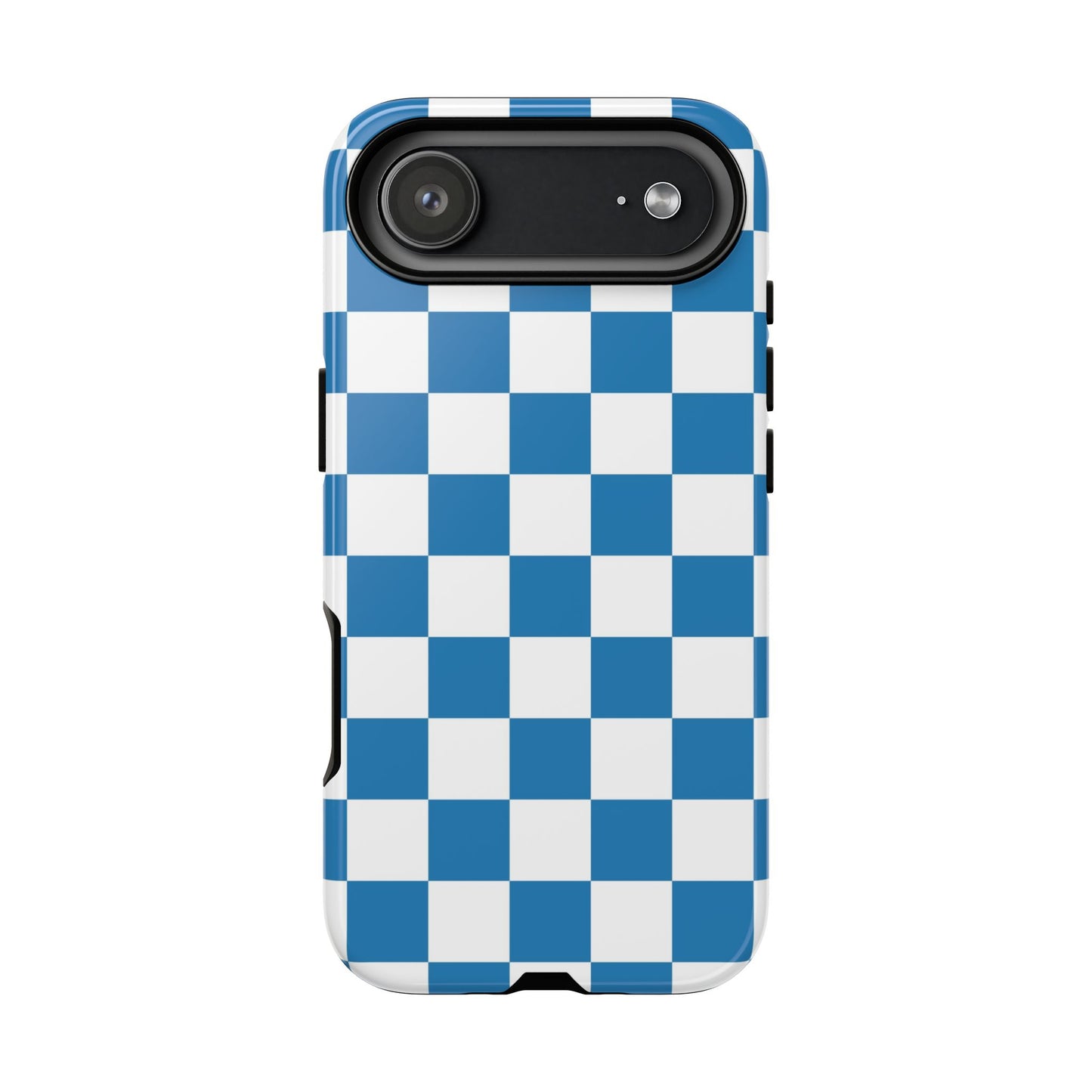 Checkered Phone Case, iPhone 17 Pro, 17, 16, 15, 14, 13, 12, 11, X, XR, XS MAX, Smartphone Cover, Blue and White Mobile Protector
