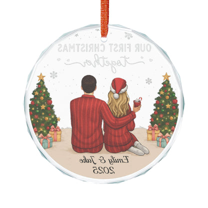 Personalized Couple Christmas Ornament 2025 | Custom Names Crystal Glass Keepsake | First Christmas Together Gift | Romantic Holiday Decor