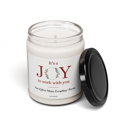 Custom Joy to Work With You Candle Gift, Scented Soy 9oz, Employee Appreciation Gift, Boss Gift, Coworker Christmas Gift, Thank You Candle