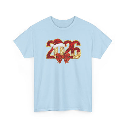 2026 New Year Shirt | Festive Christmas Tee with Santa Hat & Bow | Happy New Year T-Shirt | Holiday Party Outfit Gift