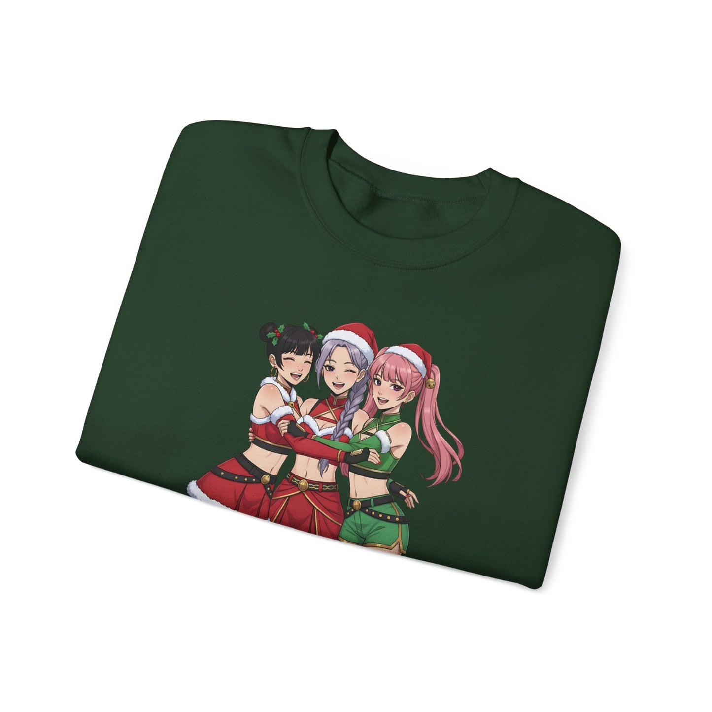 Anime Christmas Sweatshirt, Kawaii Girls Holiday Crewneck, Cute Anime Xmas Sweater, Cozy Otaku Gift, Holiday Kawaii Trio Shirt