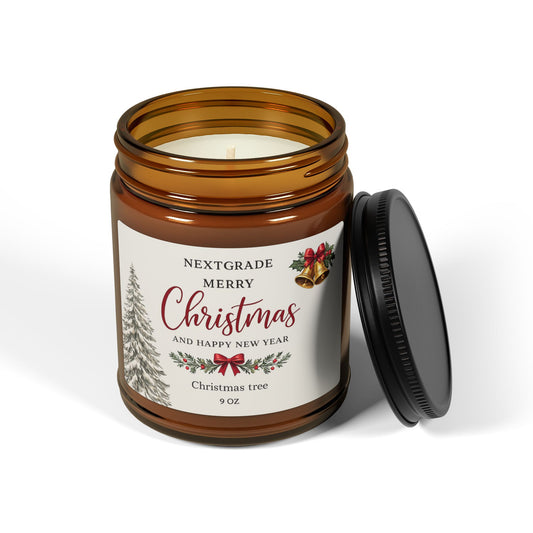 Merry Christmas Soy Candle in Amber Jar | Holiday Scented Candle Gift | Christmas Script Label | Winter Home Decor | Hand Poured Candle