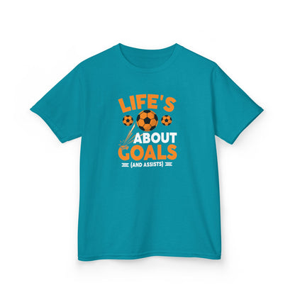 Life's About Goals Kids T-Shirt | Soccer Graphic Tee | Fun Teamwork Shirt for Boys & Girls | Cotton Youth Sports Top, FIFA World Cup 2026