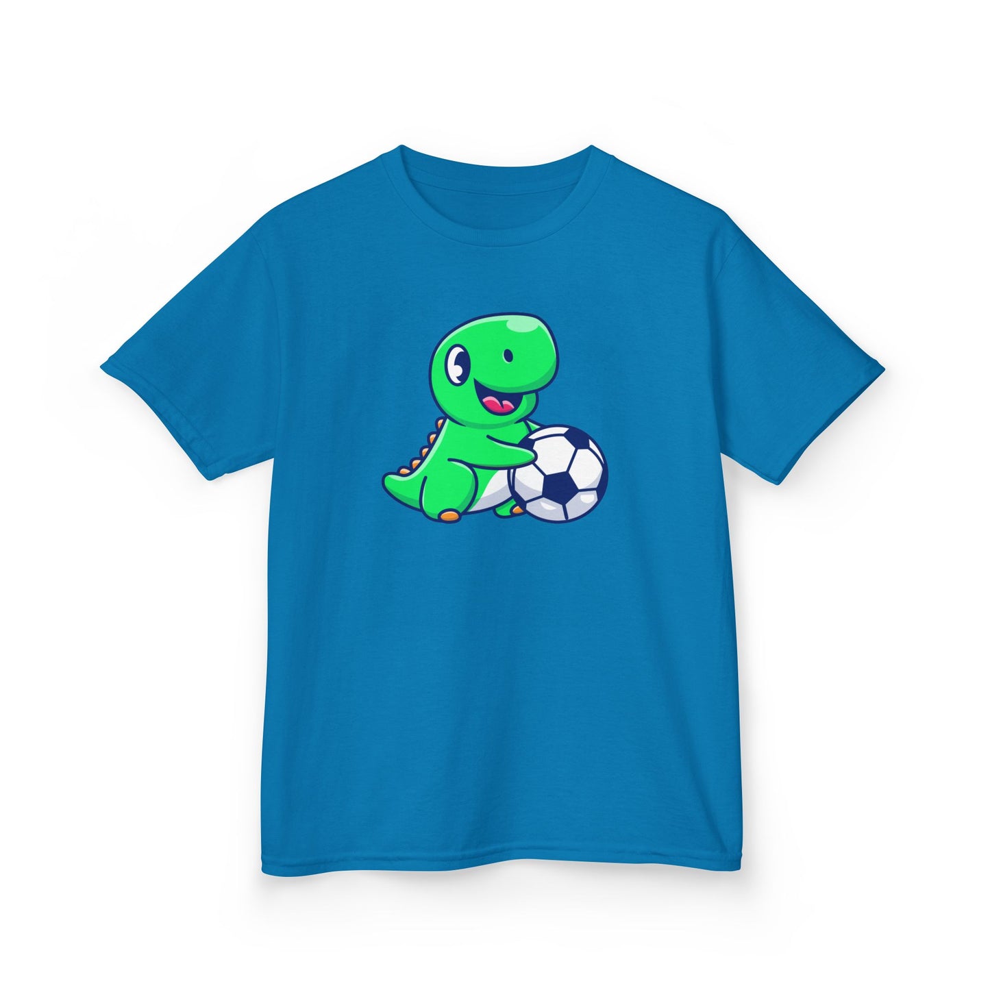 Green Dinosaur Playing Soccer Kids T-Shirt, Cute Dino Soccer Shirt for Boys Girls, Fun Youth Sports Graphic Tee, Football Lover