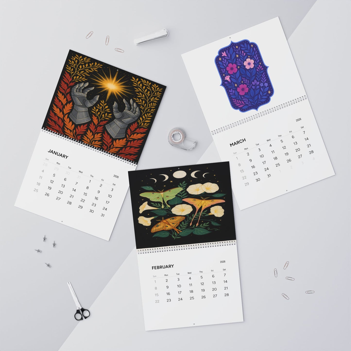 2026 Wall Calendar, Mystical Botanical Art Planner, Monthly Illustrated Calendar, Nature-Inspired Home Office Decor Gift