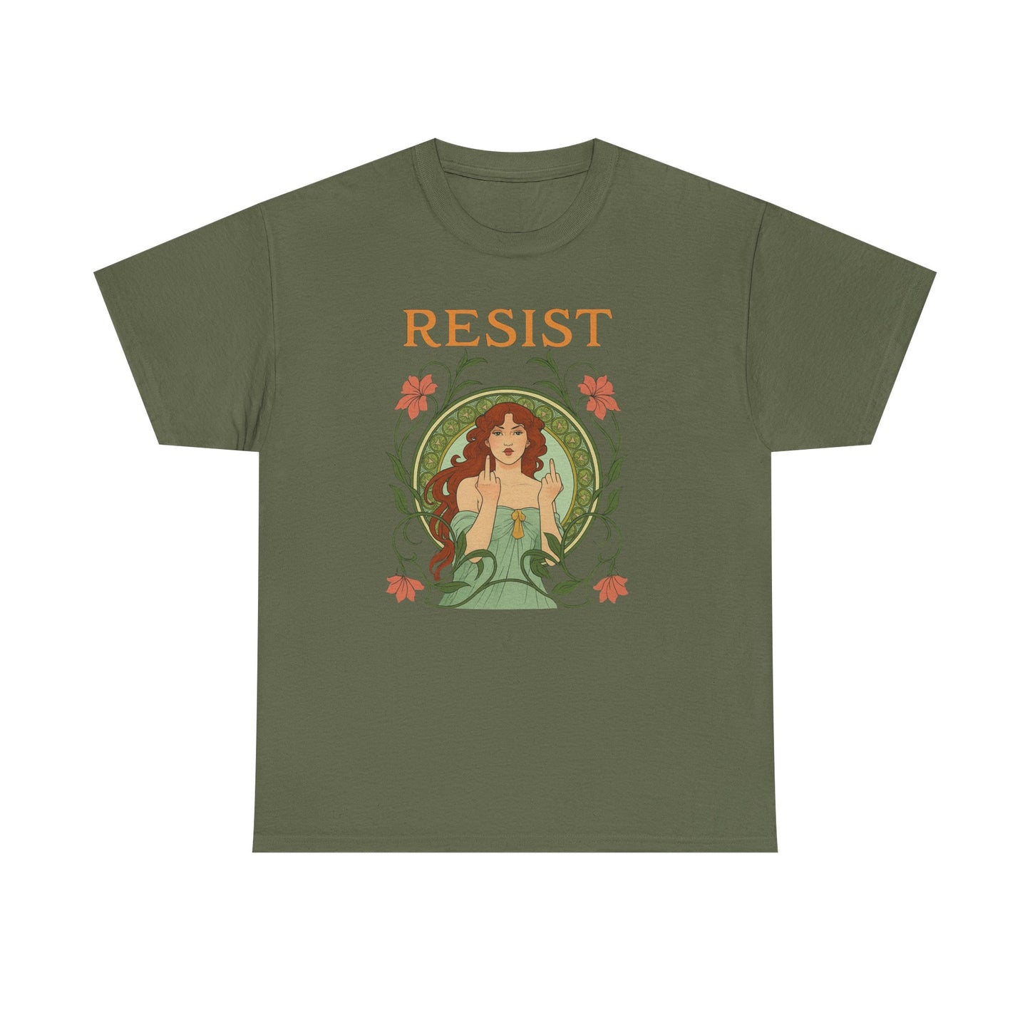 Resist Art Nouveau Woman Tee, Feminist Vintage Shirt, Botanical Activist T-Shirt, Retro Feminism Gift, Empowerment Top, Mucha Anti Trump