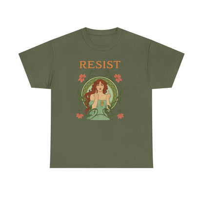 Resist Art Nouveau Woman Tee, Feminist Vintage Shirt, Botanical Activist T-Shirt, Retro Feminism Gift, Empowerment Top, Mucha Anti Trump