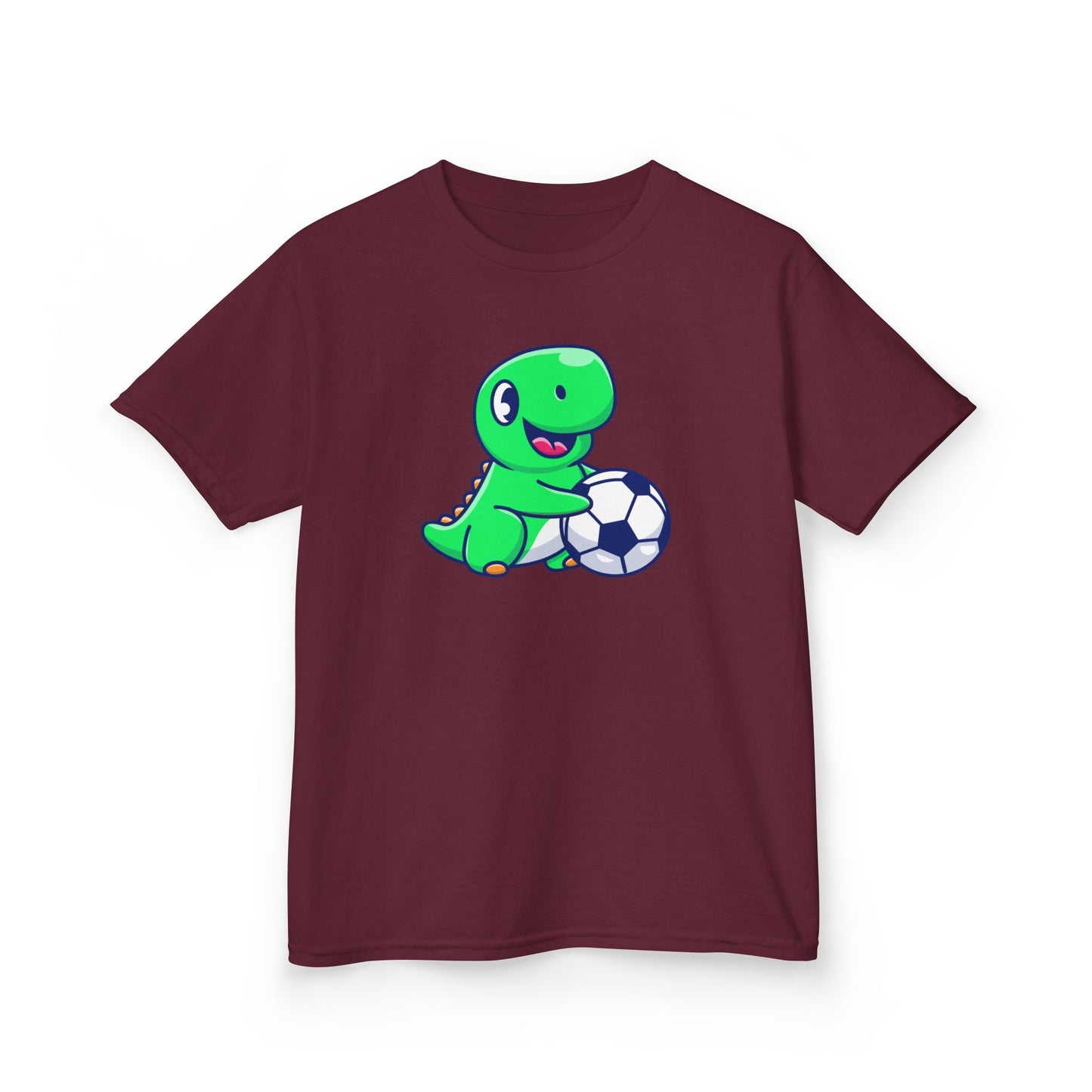 Green Dinosaur Playing Soccer Kids T-Shirt, Cute Dino Soccer Shirt for Boys Girls, Fun Youth Sports Graphic Tee, Football Lover