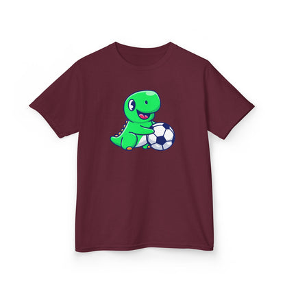 Green Dinosaur Playing Soccer Kids T-Shirt, Cute Dino Soccer Shirt for Boys Girls, Fun Youth Sports Graphic Tee, Football Lover