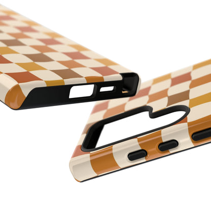 Boho Checked Phone Case, Checkerboard Design, Durable Protection, Phone Cover, Phone case For iPhone and Samsung, Trendy Phone Cover