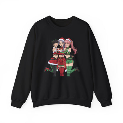 Anime Christmas Sweatshirt, Kawaii Girls Holiday Crewneck, Cute Anime Xmas Sweater, Cozy Otaku Gift, Holiday Kawaii Trio Shirt