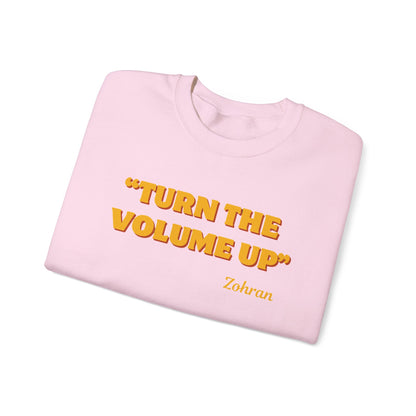 Turn the Volume Up Sweatshirt, Retro Music Quote Crewneck, Minimal Yellow Text Pullover, Cozy Gift for Musicians & Creatives