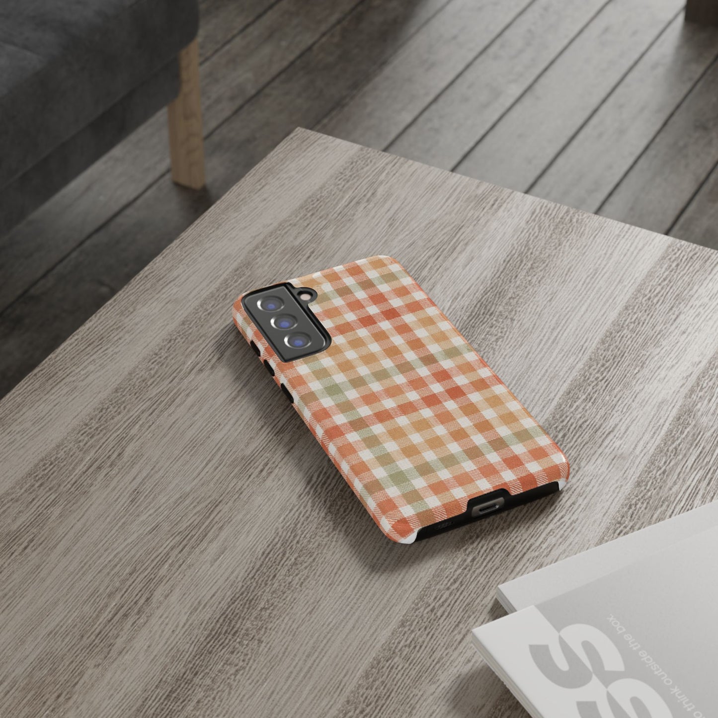 Boho Checkered Phone Case | Neutral Aesthetic Plaid Case | Retro Minimalist Check Design | iPhone Cover | Samsung Cover