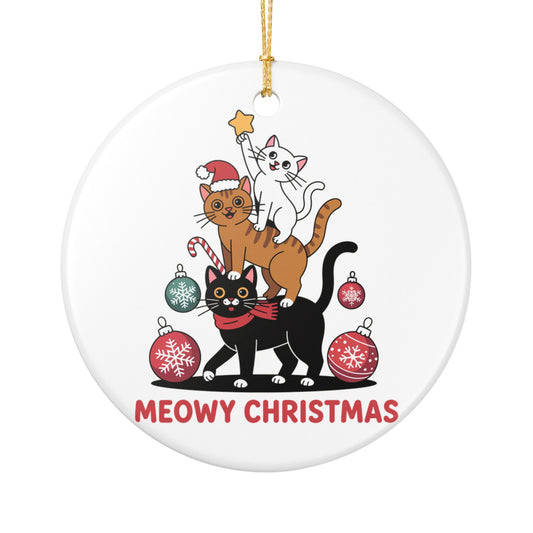 Meowy Christmas Cat Ornament Cat Lover Christmas Ornament, Funny Cat Tree Holiday Decor, Gift for Cat Mom, Cat Ornament, 2025 Xmas Keepsake
