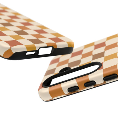 Boho Checked Phone Case, Checkerboard Design, Durable Protection, Phone Cover, Phone case For iPhone and Samsung, Trendy Phone Cover