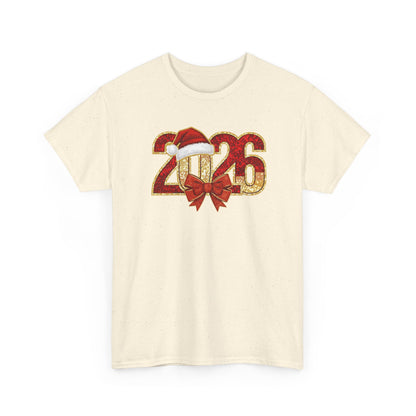 2026 New Year Shirt | Festive Christmas Tee with Santa Hat & Bow | Happy New Year T-Shirt | Holiday Party Outfit Gift