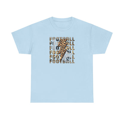 Leopard Print Football Lightning Bolt Tee, Women's Football Graphic Shirt, Game Day Spirit Shirt, Trendy Sports Top, FIFA World Cup 2026